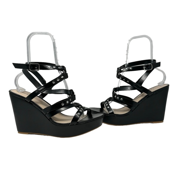 torrid Shoes - Torrid Bondage Strappy Studded Platform Wedges Black Size 13 Wide